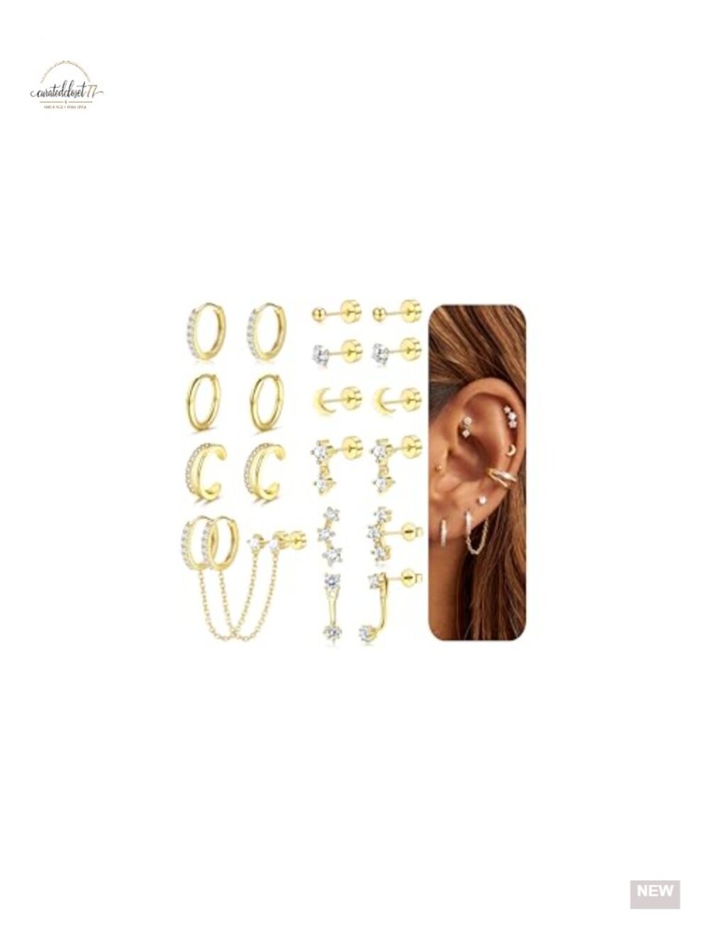 14K Gold Plated Earring Set Hypoallergenic Surgical Steel Cartilage Studs Hoops